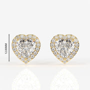 Halo Heart Cut Moissanite Diamond Stud Sterling Silver Earrings