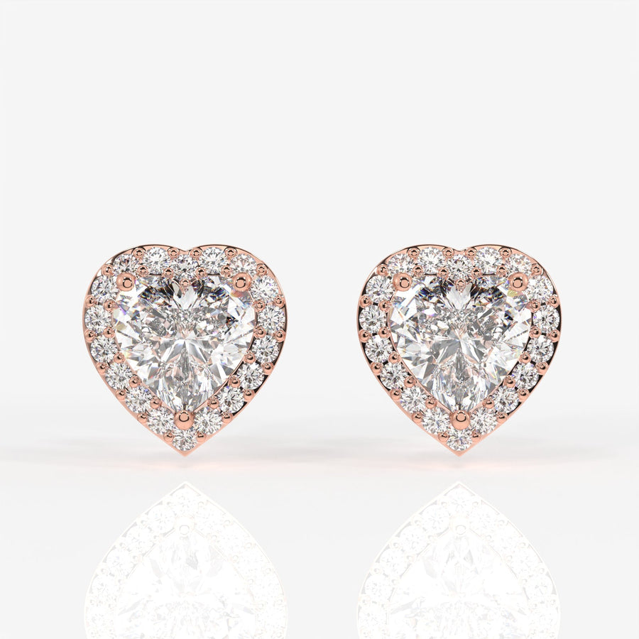 Halo Heart Cut Moissanite Diamond Stud Sterling Silver Earrings