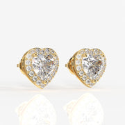 Halo Heart Cut Moissanite Diamond Stud Sterling Silver Earrings