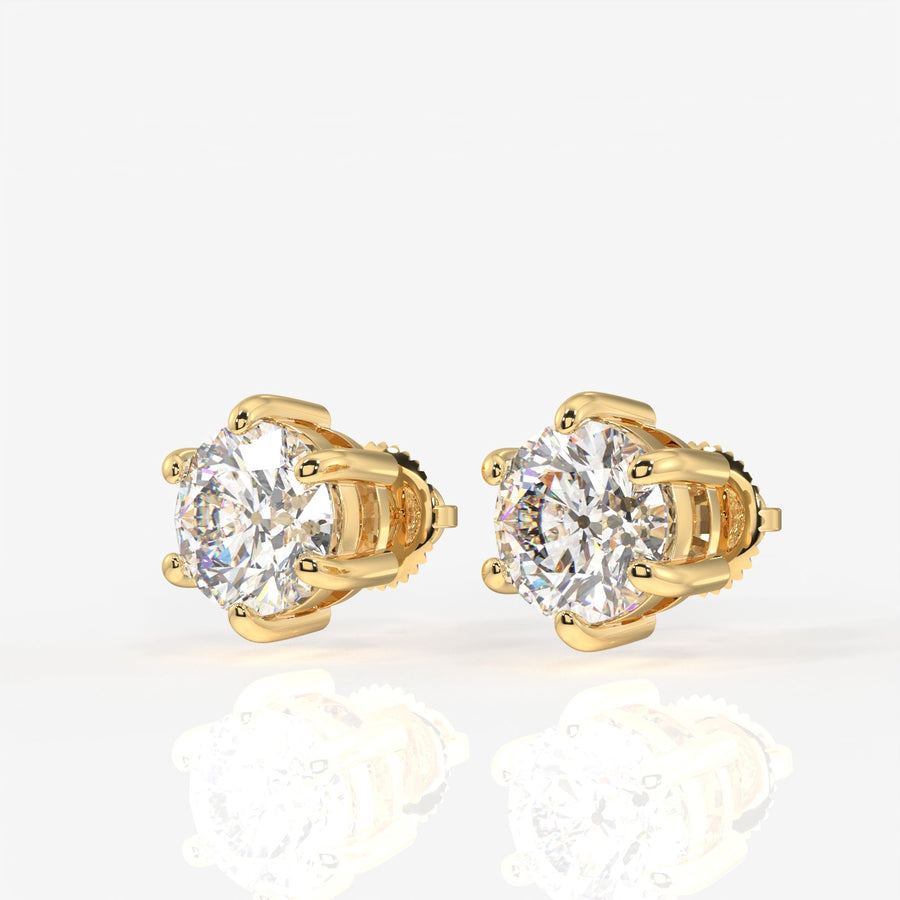 Round Cut Moissanite Diamond Six Prong Stud Sterling Silver Earrings