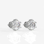 Round Cut Moissanite Diamond Six Prong Stud Sterling Silver Earrings