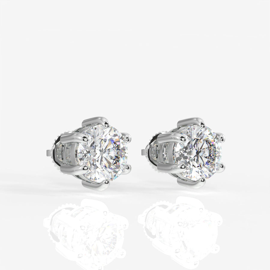 Round Cut Moissanite Diamond Six Prong Stud Sterling Silver Earrings