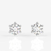 Round Cut Moissanite Diamond Six Prong Stud Sterling Silver Earrings