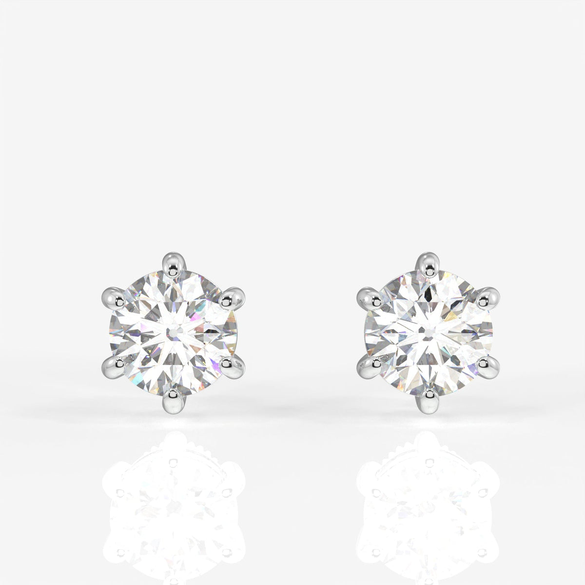 Round Cut Moissanite Diamond Six Prong Stud Sterling Silver Earrings