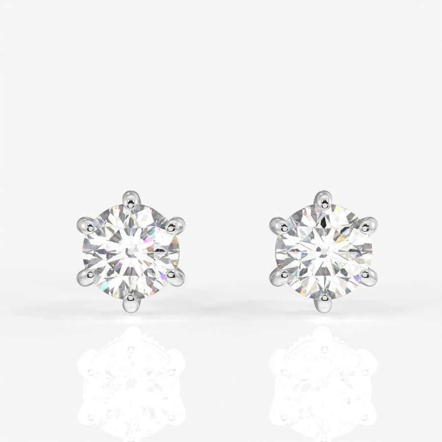 Round Cut Moissanite Diamond Six Prong Stud Sterling Silver Earrings