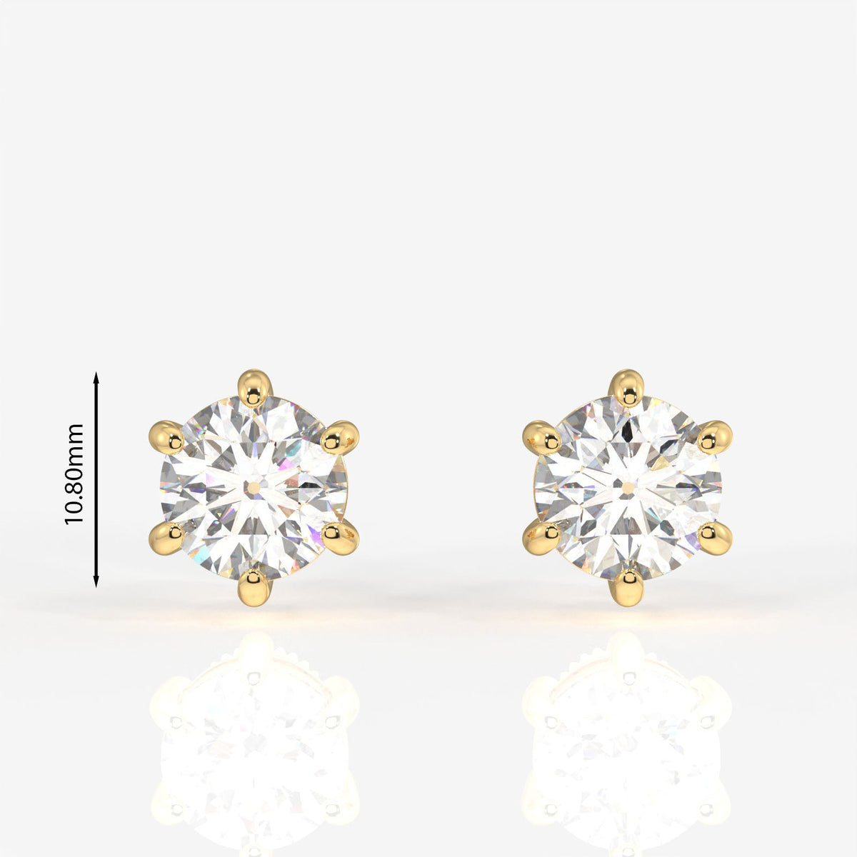 Round Cut Moissanite Diamond Six Prong Stud Sterling Silver Earrings
