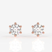 Round Cut Moissanite Diamond Six Prong Stud Sterling Silver Earrings