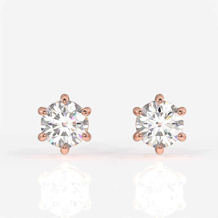 Round Cut Moissanite Diamond Six Prong Stud Sterling Silver Earrings