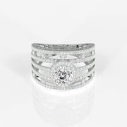 Portuguese Cut Moissanite Diamond Cocktail Sterling Silver Ring