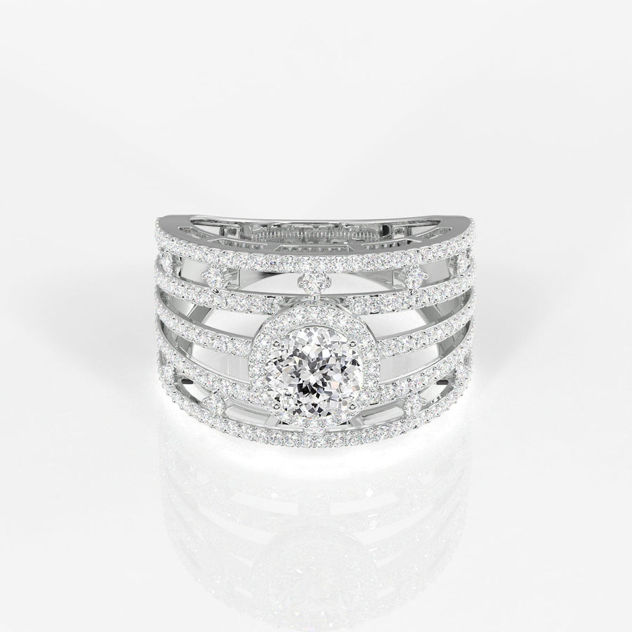 Portuguese Cut Moissanite Diamond Cocktail Sterling Silver Ring