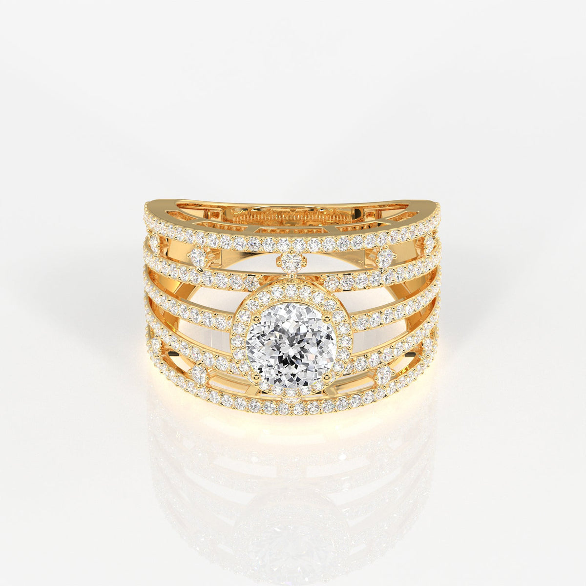 Portuguese Cut Moissanite Diamond Cocktail Sterling Silver Ring