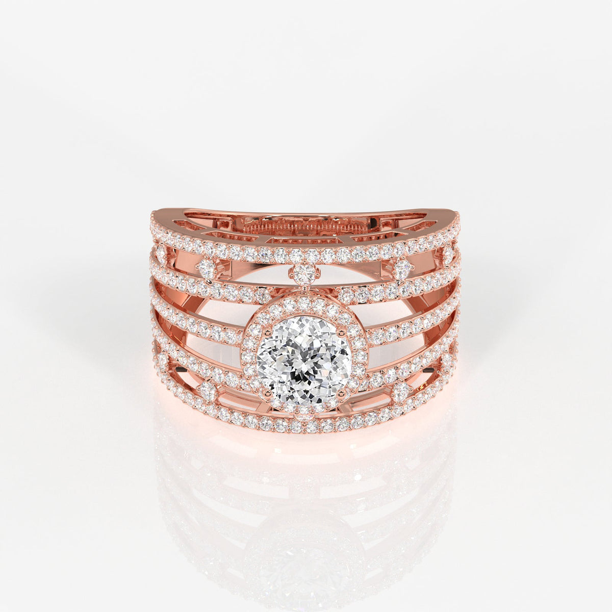 Portuguese Cut Moissanite Diamond Cocktail Sterling Silver Ring