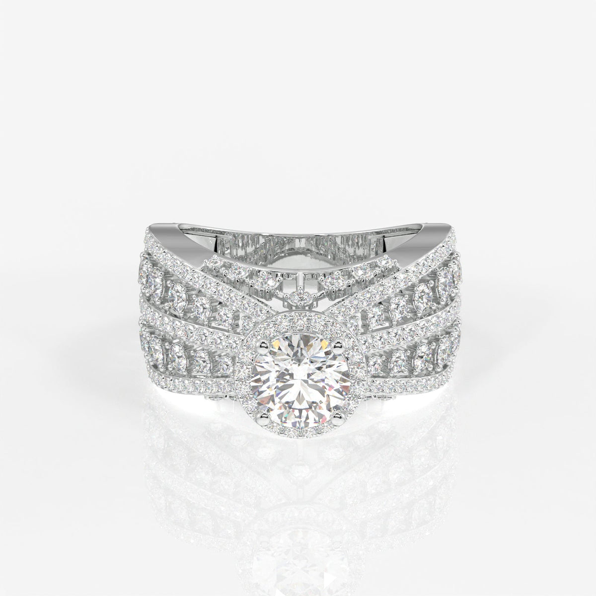 Women's Round Cut Moissanite Diamond Cocktail Sterling Silver Ring