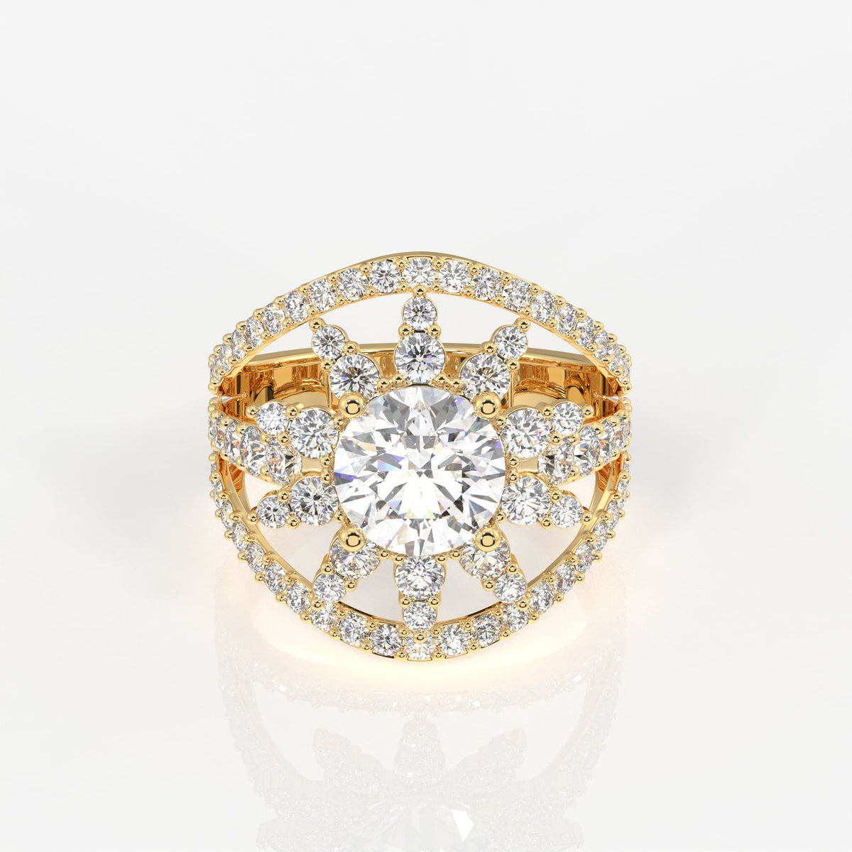 Round Cut Moissanite Diamond Cocktail Sterling Silver Ring