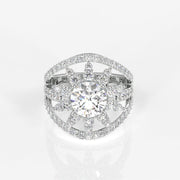 Round Cut Moissanite Diamond Cocktail Sterling Silver Ring