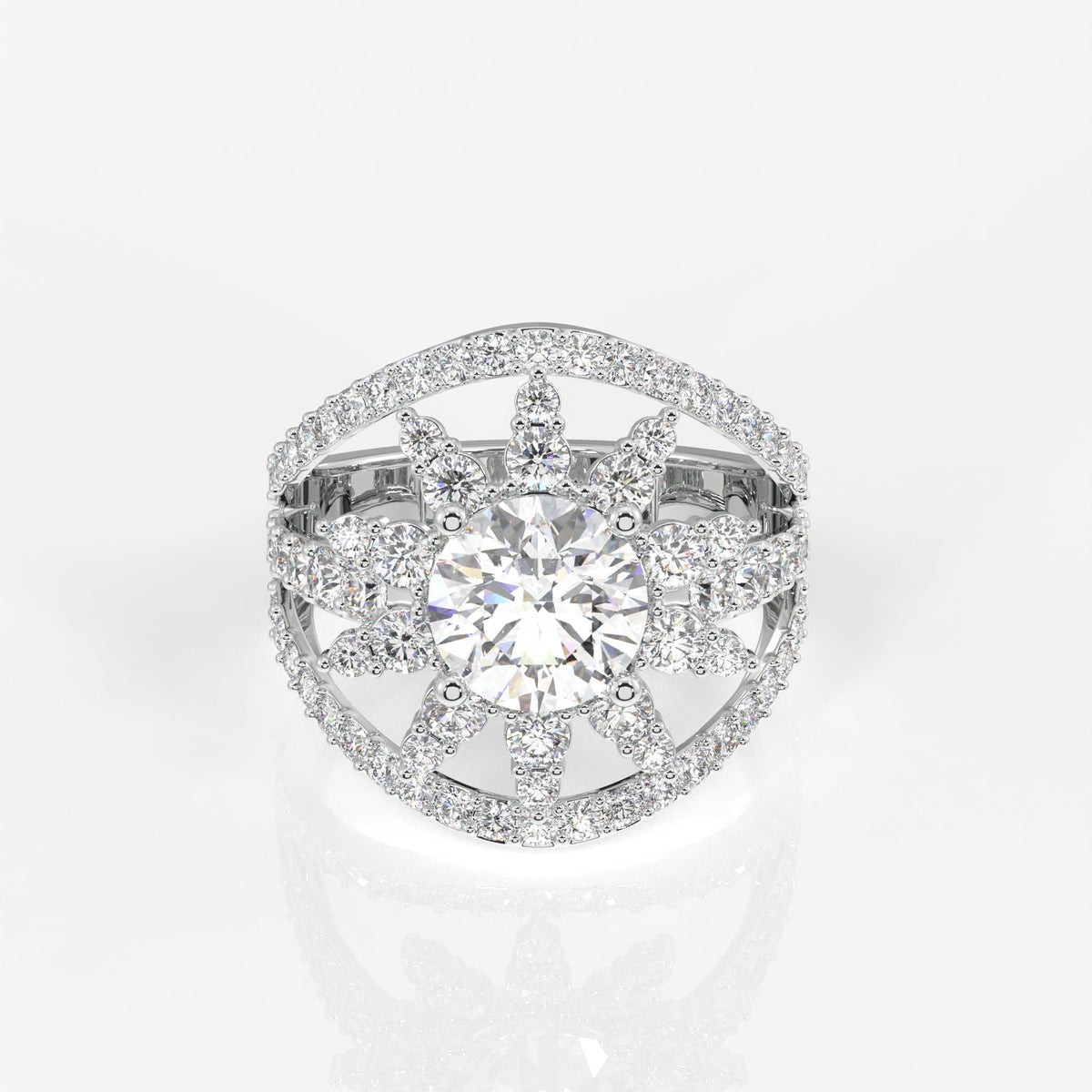 Round Cut Moissanite Diamond Cocktail Sterling Silver Ring