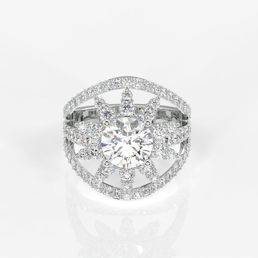Round Cut Moissanite Diamond Cocktail Sterling Silver Ring