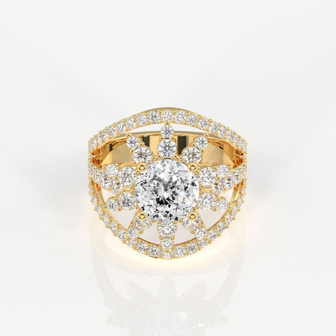 Portuguese Cut Moissanite Diamond Cocktail Sterling Silver Ring