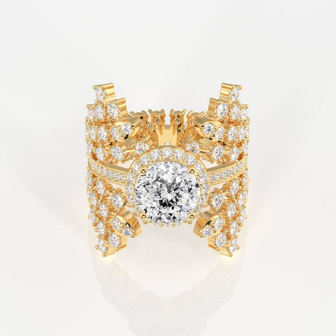 Portuguese Cut Moissanite Diamond Cocktail Sterling Silver Ring