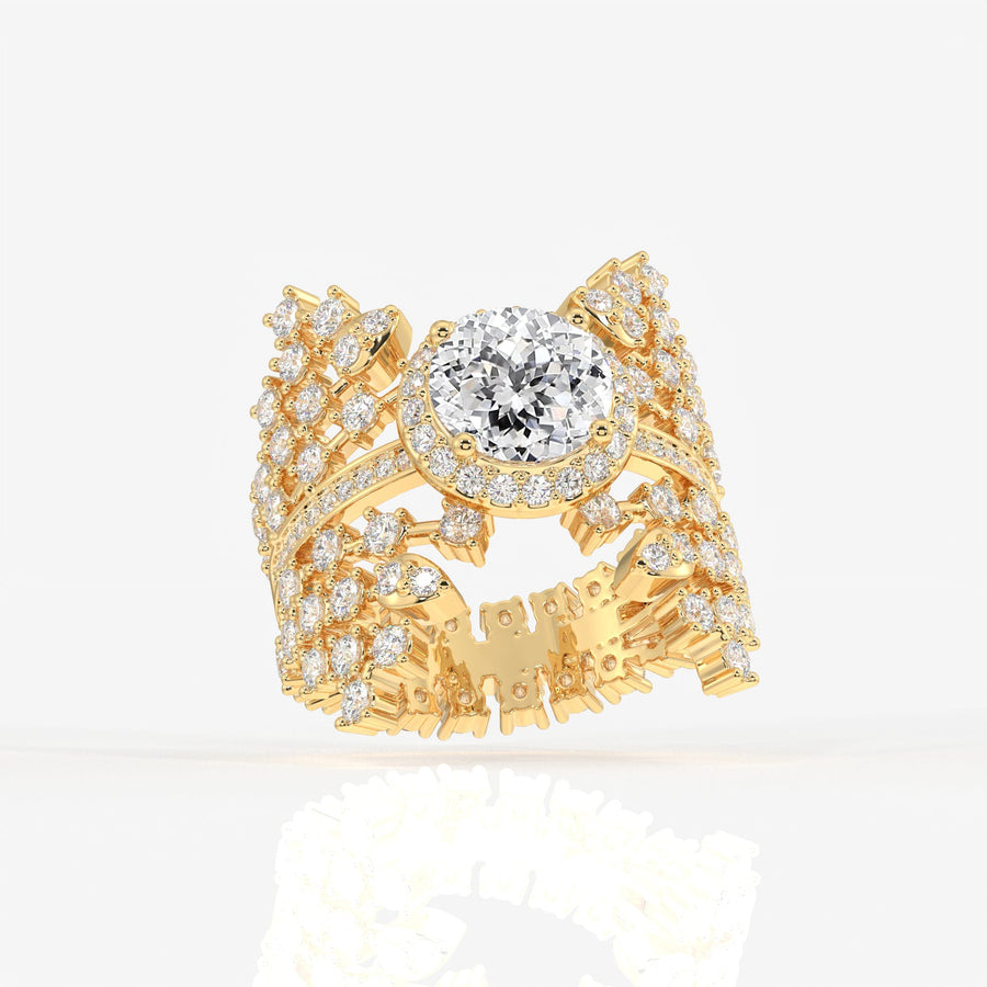 Portuguese Cut Moissanite Diamond Cocktail Sterling Silver Ring