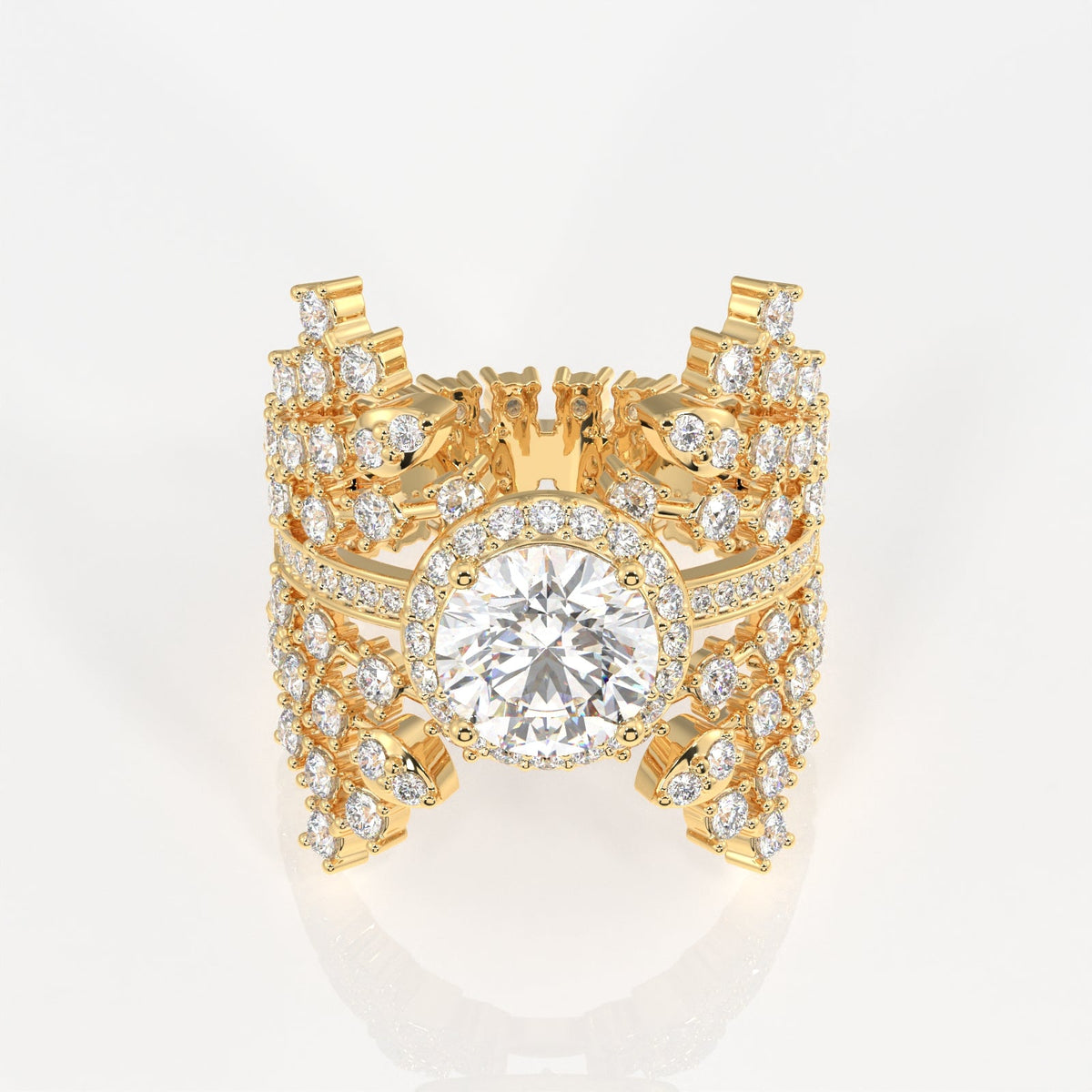 Round Cut Moissanite Diamond Cocktail Sterling Silver Ring