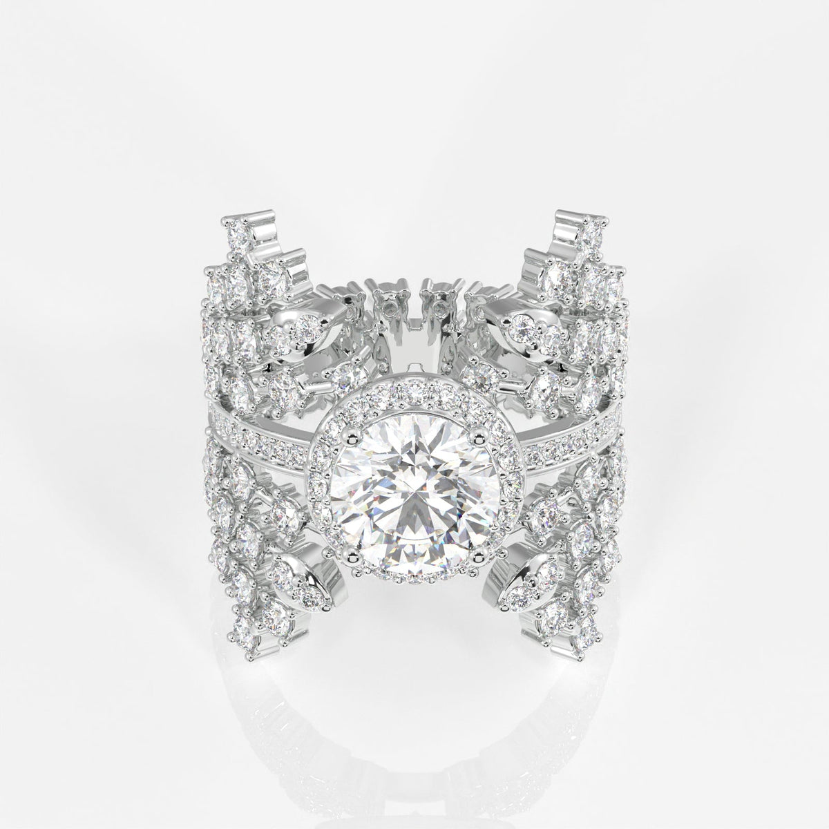 Round Cut Moissanite Diamond Cocktail Sterling Silver Ring