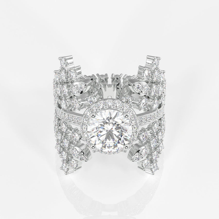 Round Cut Moissanite Diamond Cocktail Sterling Silver Ring