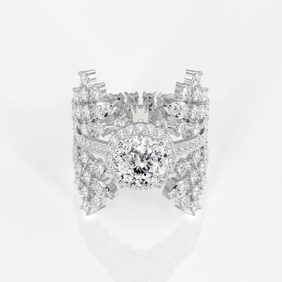 Portuguese Cut Moissanite Diamond Cocktail Sterling Silver Ring