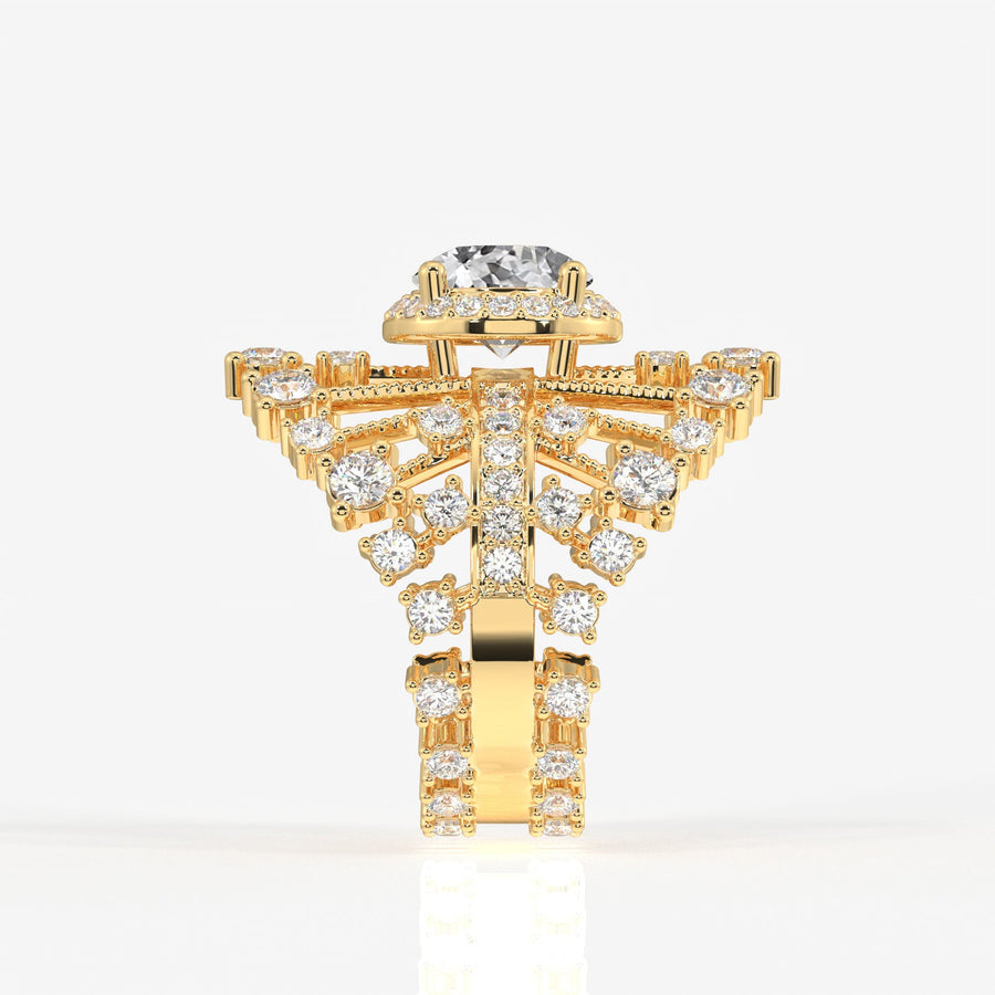 Portuguese  Cut Moissanite Diamond Cocktail Sterling Silver Ring