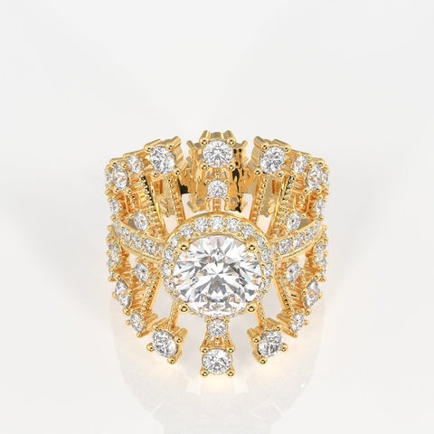 Round Cut Moissanite Diamond Cocktail Sterling Silver Ring