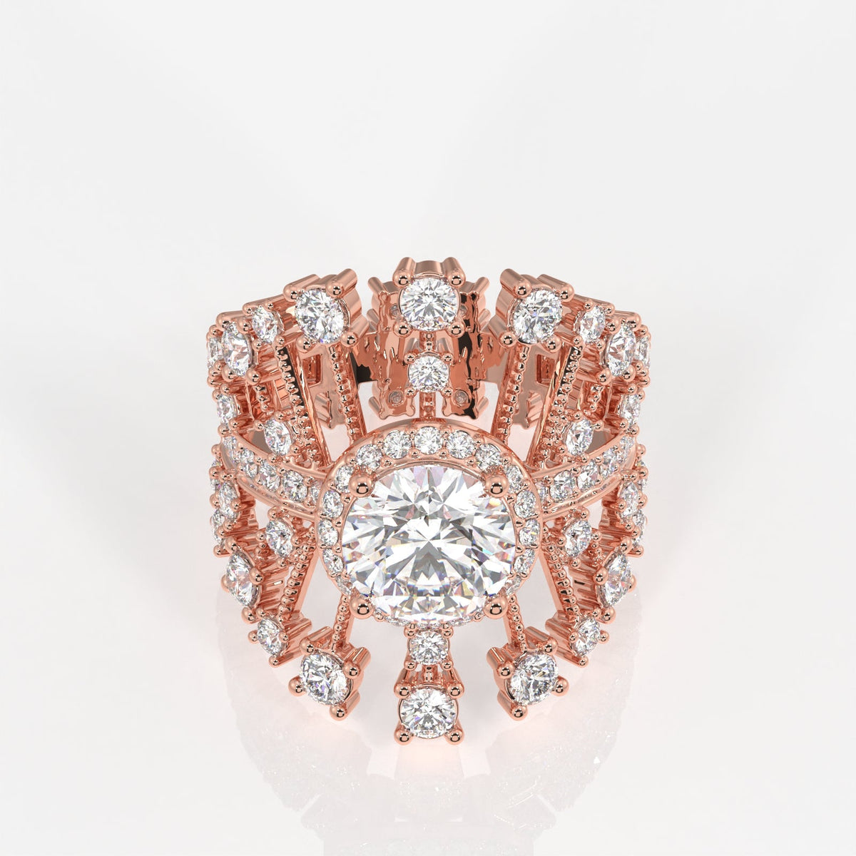 Round Cut Moissanite Diamond Cocktail Sterling Silver Ring