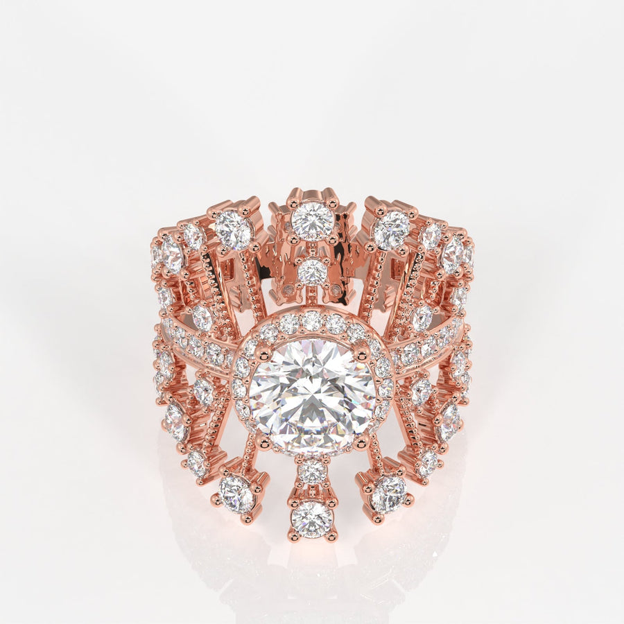 Round Cut Moissanite Diamond Cocktail Sterling Silver Ring