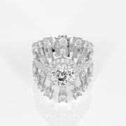 Portuguese  Cut Moissanite Diamond Cocktail Sterling Silver Ring
