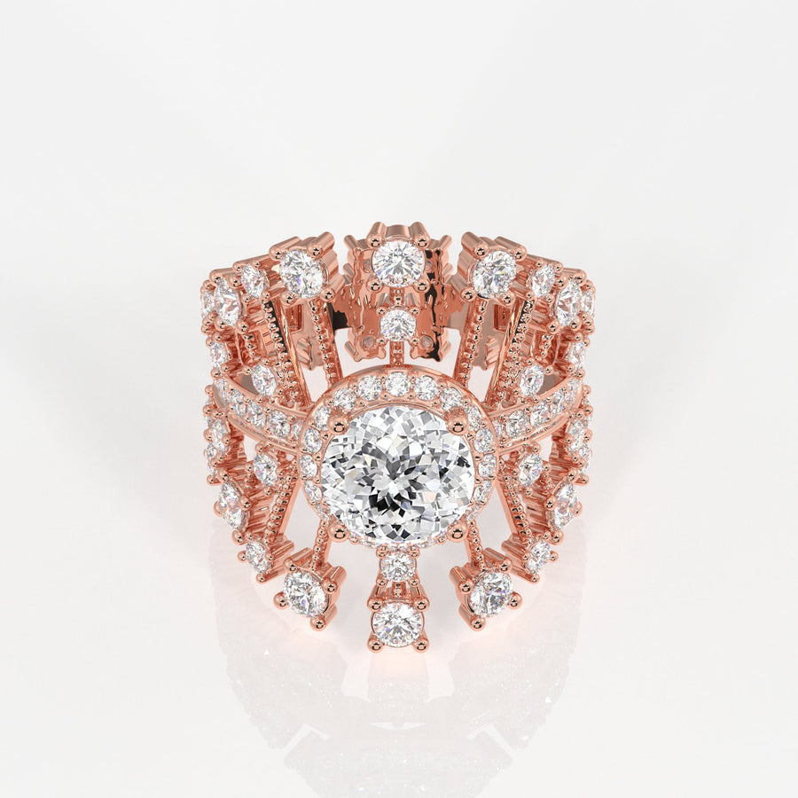 Portuguese  Cut Moissanite Diamond Cocktail Sterling Silver Ring