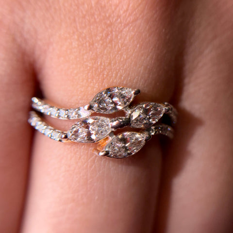 Marquise Cut Moissanite Diamond Sterling Silver Engagement Ring