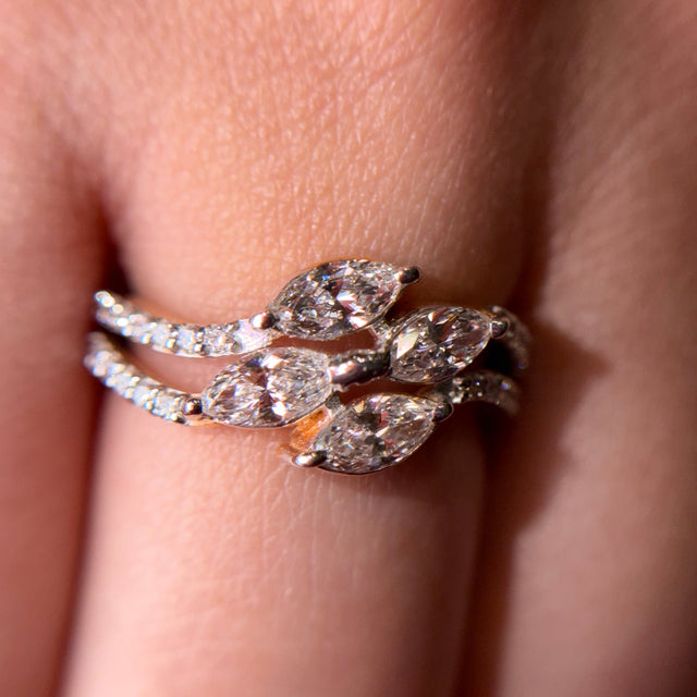Marquise Cut Moissanite Diamond Sterling Silver Engagement Ring