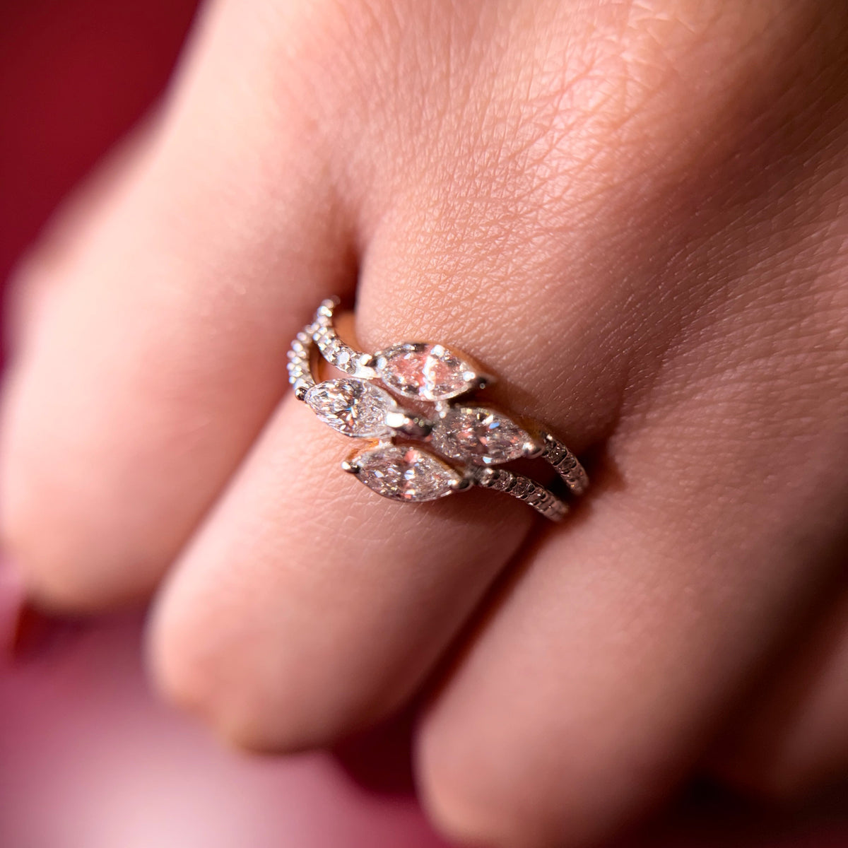 Marquise Cut Moissanite Diamond Sterling Silver Engagement Ring