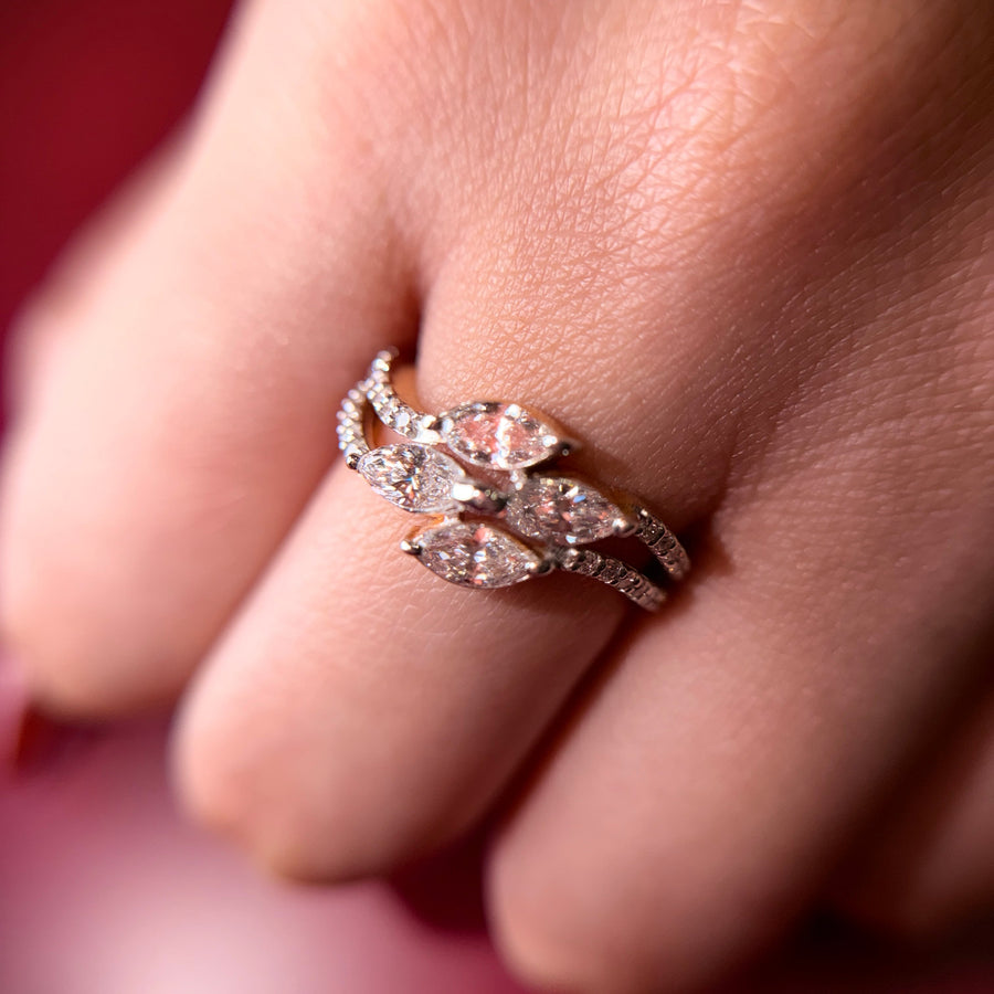 Marquise Cut Moissanite Diamond Sterling Silver Engagement Ring