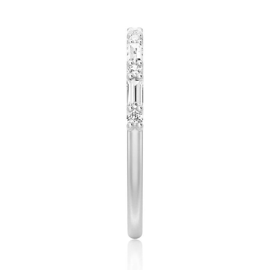 Emerald Cut Moissanite Diamond Wedding Band Sterling Silver Ring