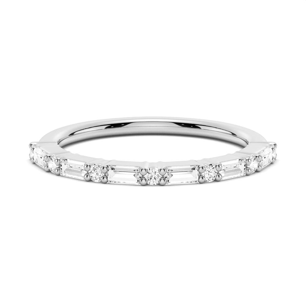 Emerald Cut Moissanite Diamond Wedding Band Sterling Silver Ring