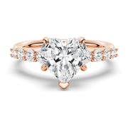 Heart Cut Moissanite Diamond Five Prong Pave Sterling Silver Ring