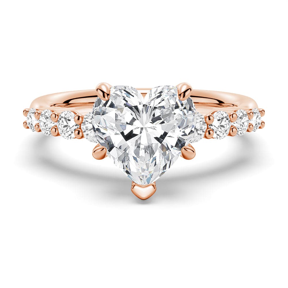 Heart Cut Moissanite Diamond Five Prong Pave Sterling Silver Ring