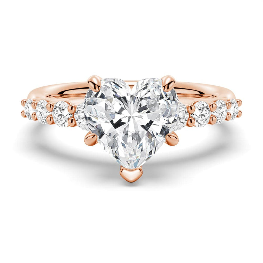 Heart Cut Moissanite Diamond Five Prong Pave Sterling Silver Ring