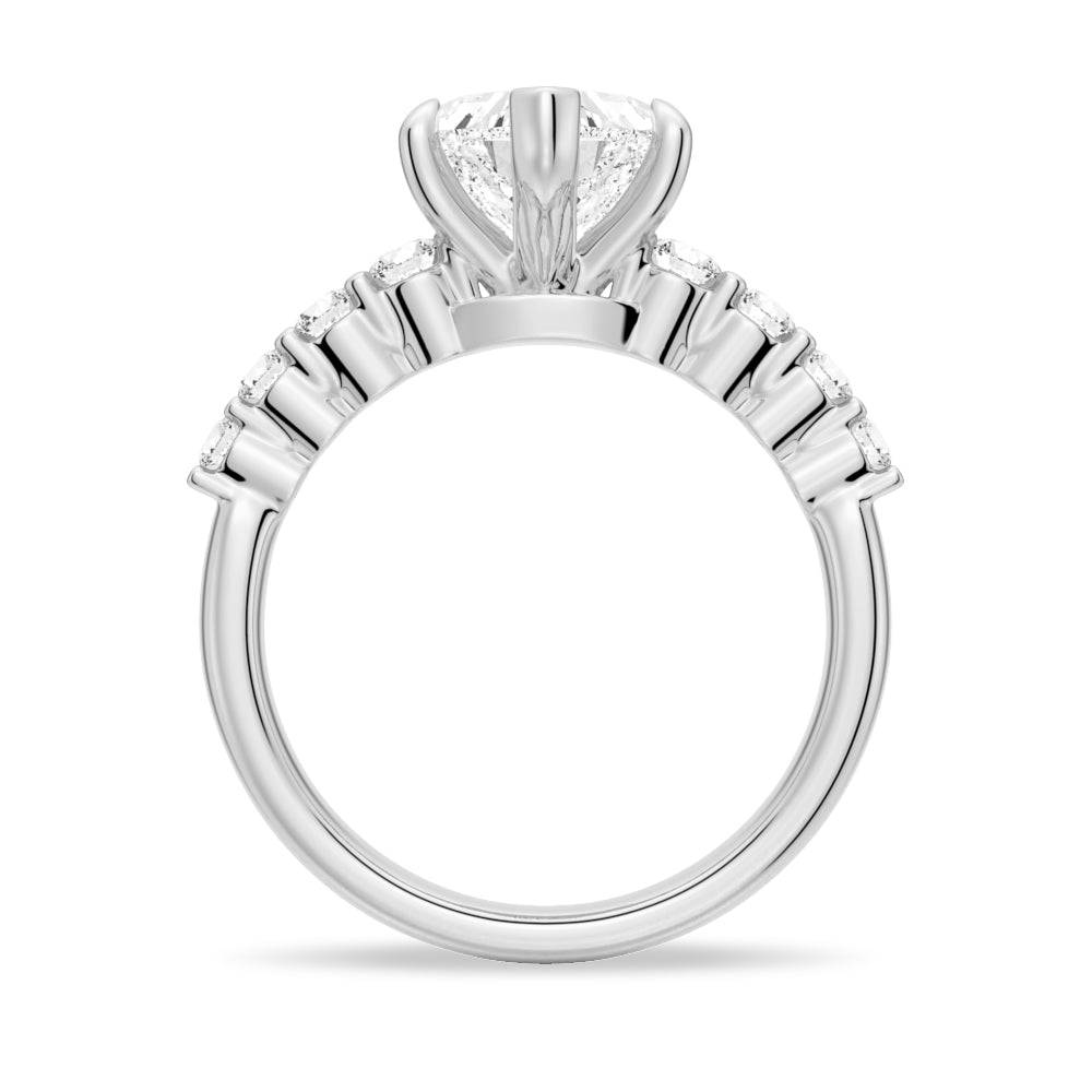 Heart Cut Moissanite Diamond Five Prong Pave Sterling Silver Ring