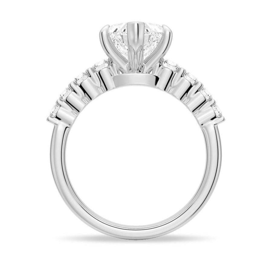 Heart Cut Moissanite Diamond Five Prong Pave Sterling Silver Ring