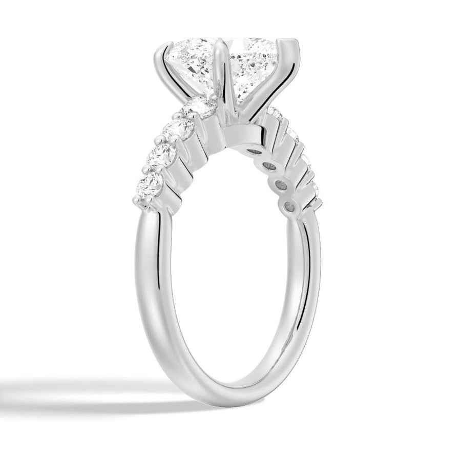 Heart Cut Moissanite Diamond Five Prong Pave Sterling Silver Ring