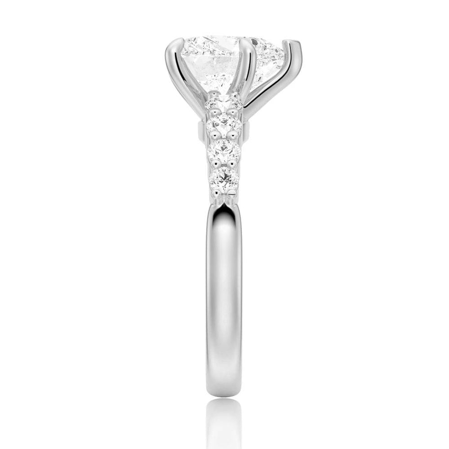 Heart Cut Moissanite Diamond Five Prong Pave Sterling Silver Ring
