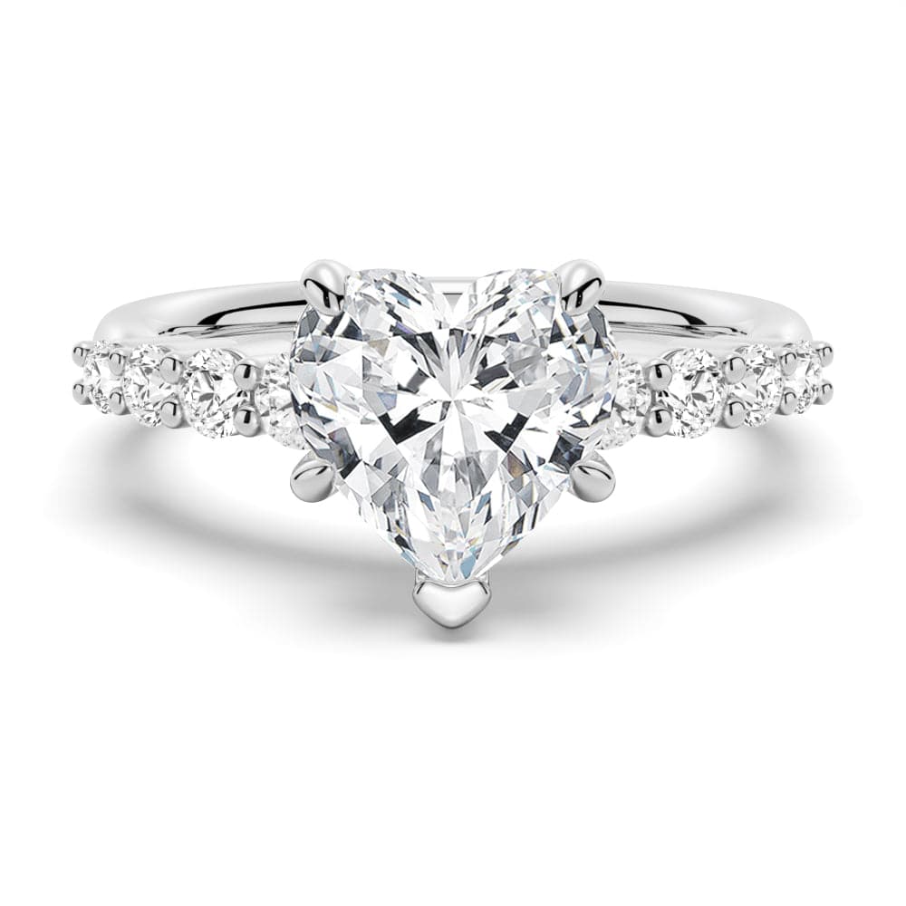 Heart Cut Moissanite Diamond Five Prong Pave Sterling Silver Ring