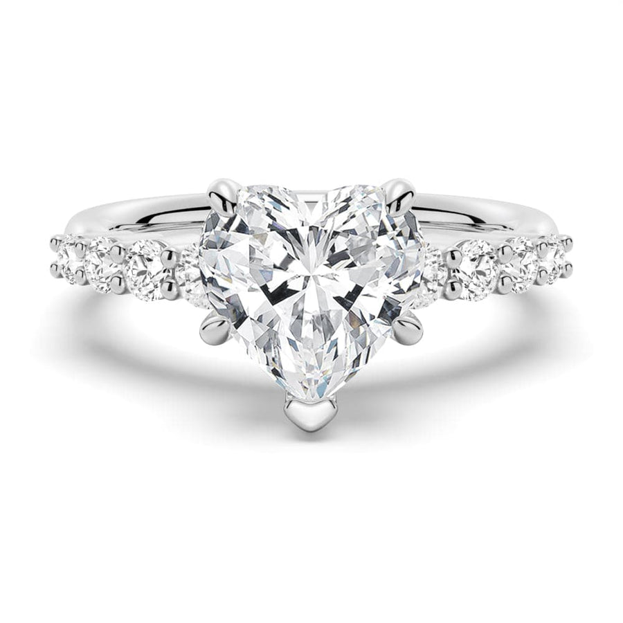 Heart Cut Moissanite Diamond Five Prong Pave Sterling Silver Ring
