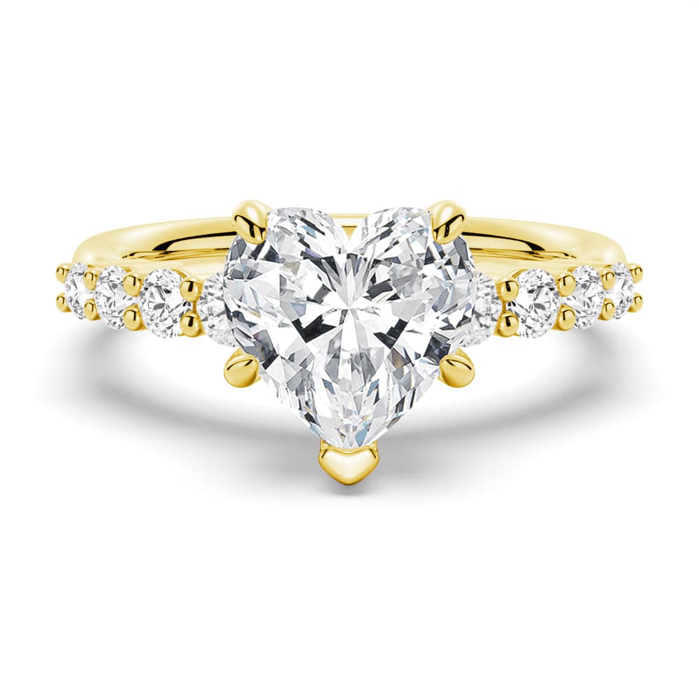 Heart Cut Moissanite Diamond Five Prong Pave Sterling Silver Ring